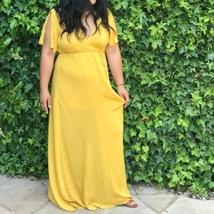 Lulu’s Much Obliged Golden Yellow Wrap Maxi Dress